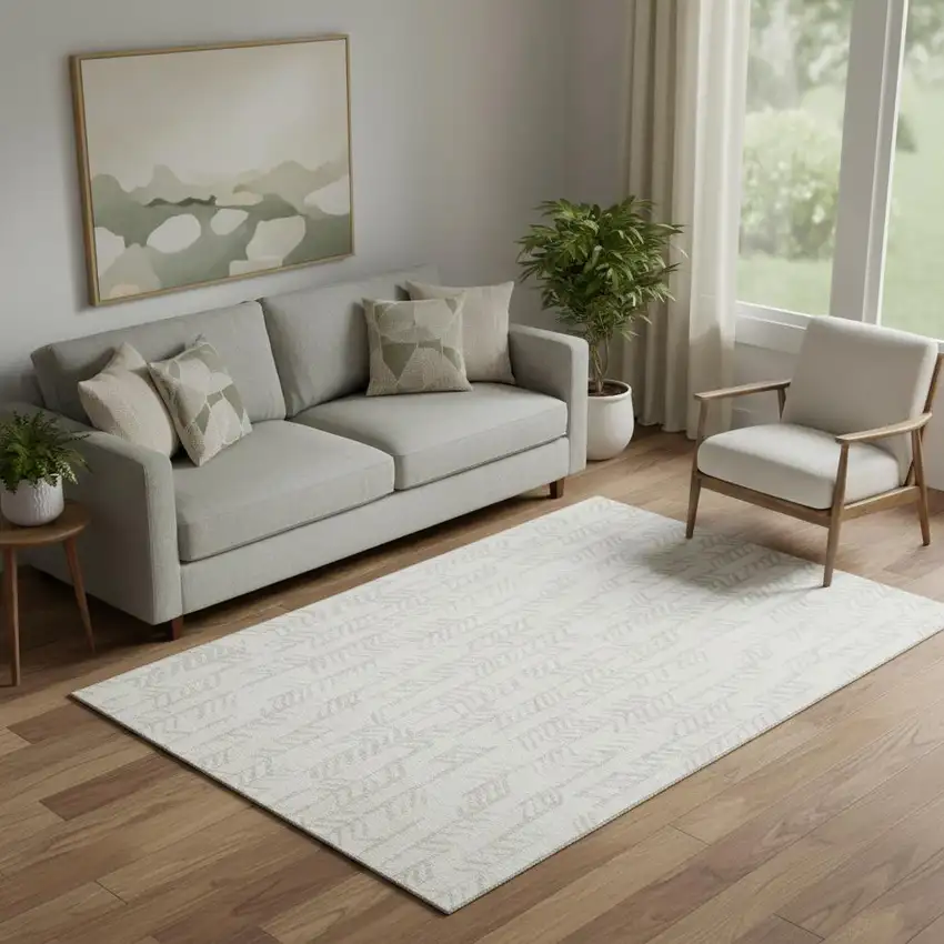 Ivory And Beige Tribal Washable Area Rug With UV Protection Photo 1