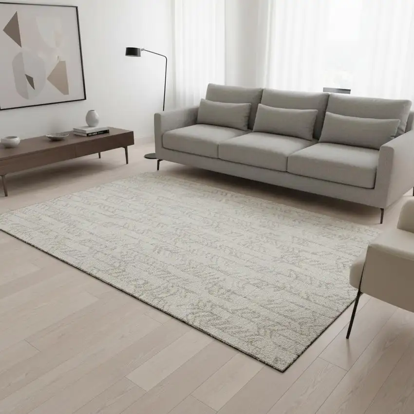 Ivory And Beige Tribal Washable Area Rug With UV Protection Photo 2