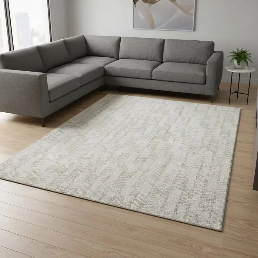 Ivory And Beige Tribal Washable Area Rug With UV Protection Photo 2