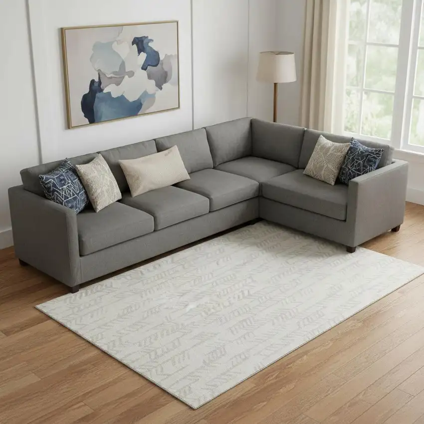 Ivory And Beige Tribal Washable Area Rug With UV Protection Photo 1