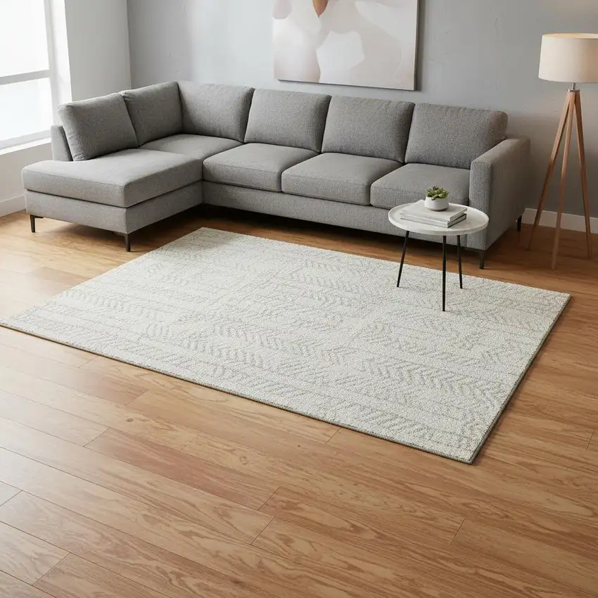 Ivory And Beige Tribal Washable Area Rug With UV Protection Photo 2