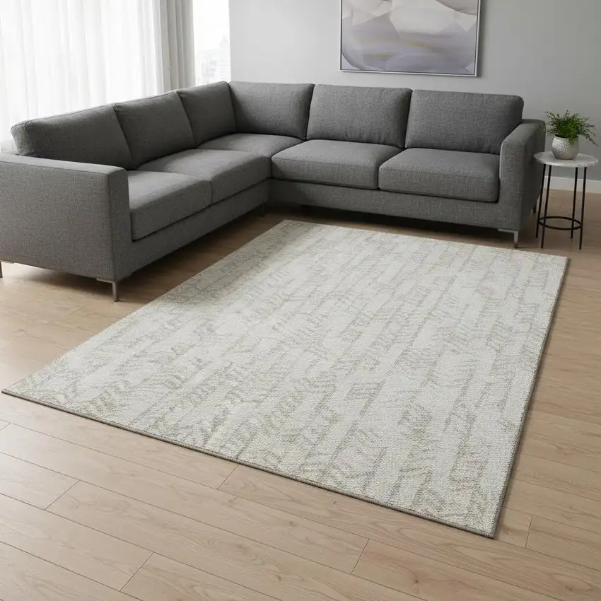 Ivory And Beige Tribal Washable Area Rug With UV Protection Photo 2