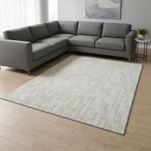 Photo of Ivory And Beige Tribal Washable Area Rug With UV Protection