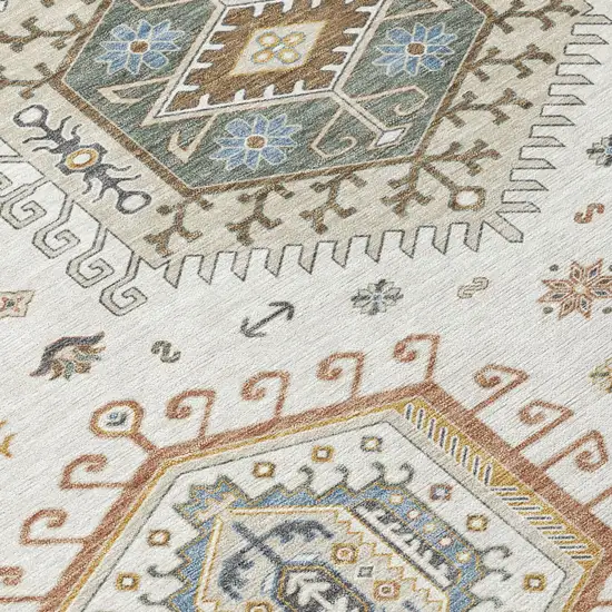 Ivory And Beige Tribal Washable Indoor Outdoor Area Rug Photo 4