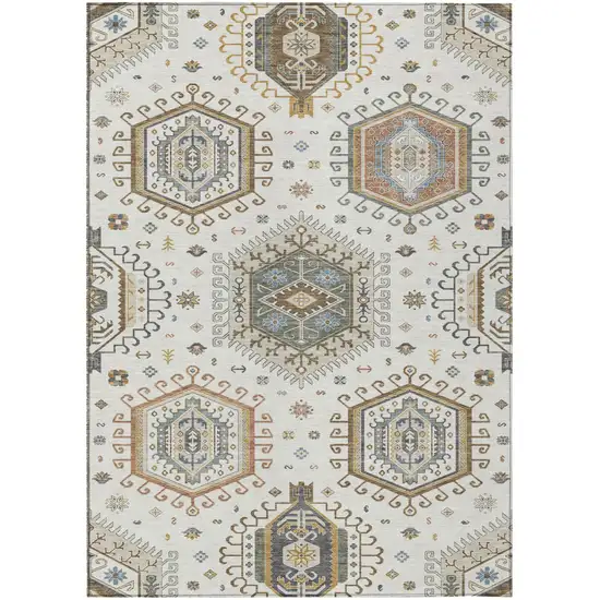 Ivory And Beige Tribal Washable Indoor Outdoor Area Rug Photo 1