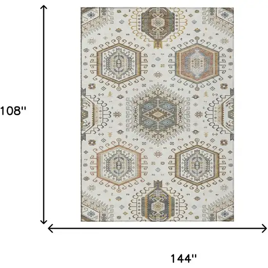 Ivory And Beige Tribal Washable Indoor Outdoor Area Rug Photo 5