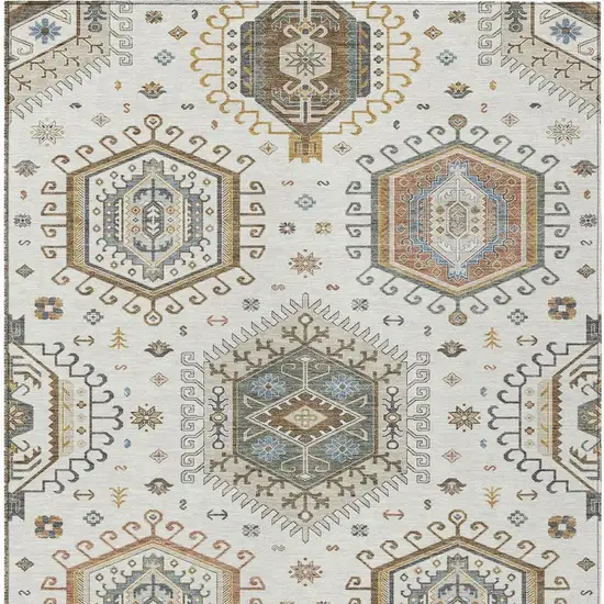 Ivory And Beige Tribal Washable Indoor Outdoor Area Rug Photo 3
