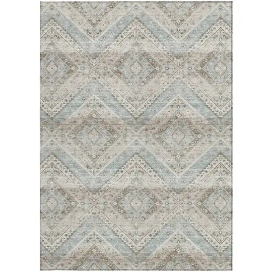 Ivory And Beige Tribal Washable Indoor Outdoor Area Rug Photo 4