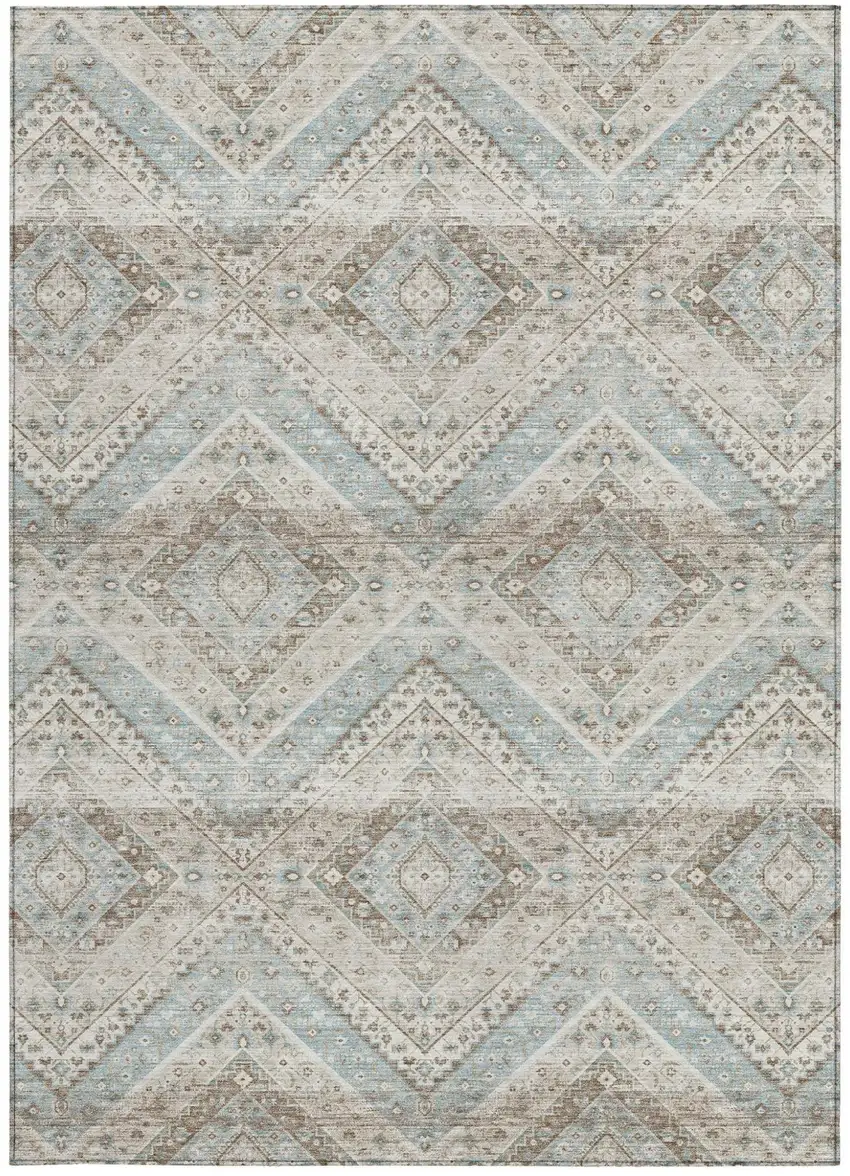 Ivory And Beige Tribal Washable Indoor Outdoor Area Rug Photo 4