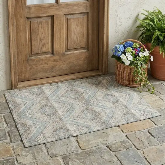 Ivory And Beige Tribal Washable Indoor Outdoor Area Rug Photo 1