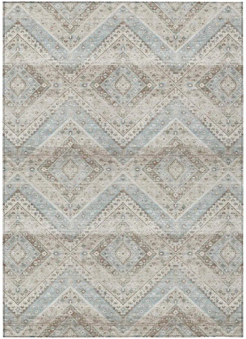 Ivory And Beige Tribal Washable Indoor Outdoor Area Rug Photo 2
