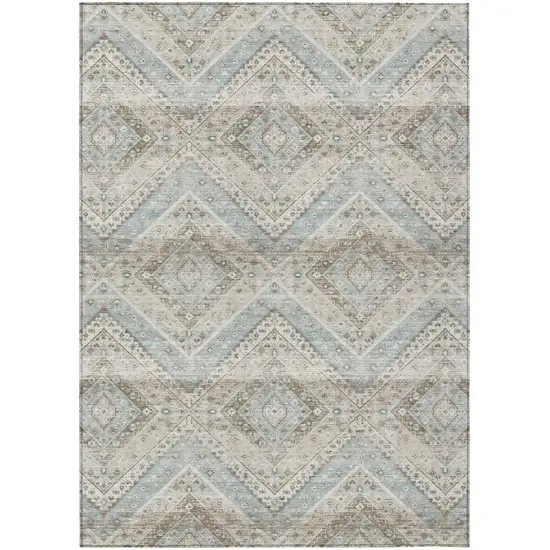 Ivory And Beige Tribal Washable Indoor Outdoor Area Rug Photo 2
