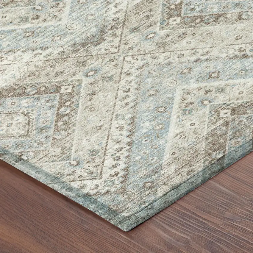 Ivory And Beige Tribal Washable Indoor Outdoor Area Rug Photo 5