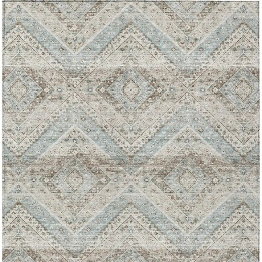 Ivory And Beige Tribal Washable Indoor Outdoor Area Rug Photo 4