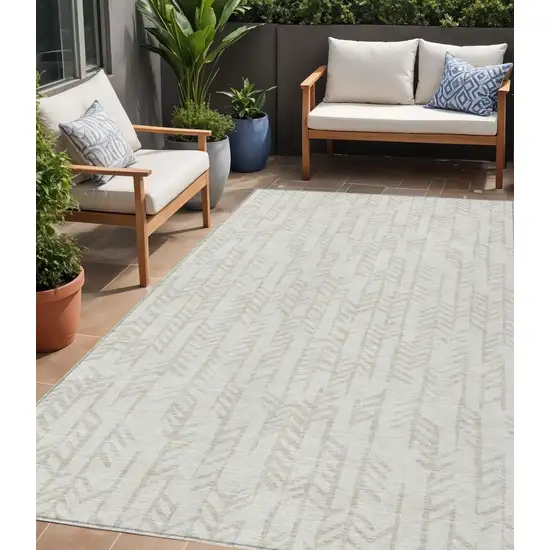 Ivory And Beige Tribal Washable Indoor Outdoor Area Rug Photo 1
