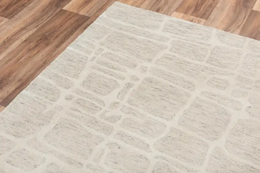 Ivory And Beige Wool Abstract Hand Tufted Area Rug Photo 5