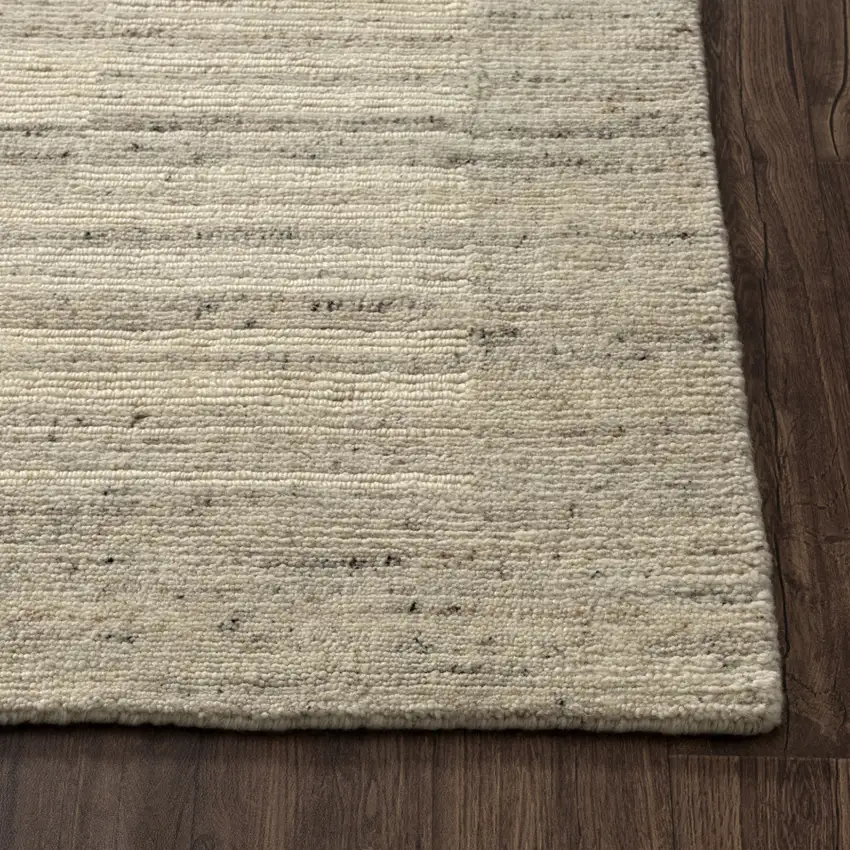 Ivory And Beige Wool Checkered Hand Knotted Square Rug Photo 7