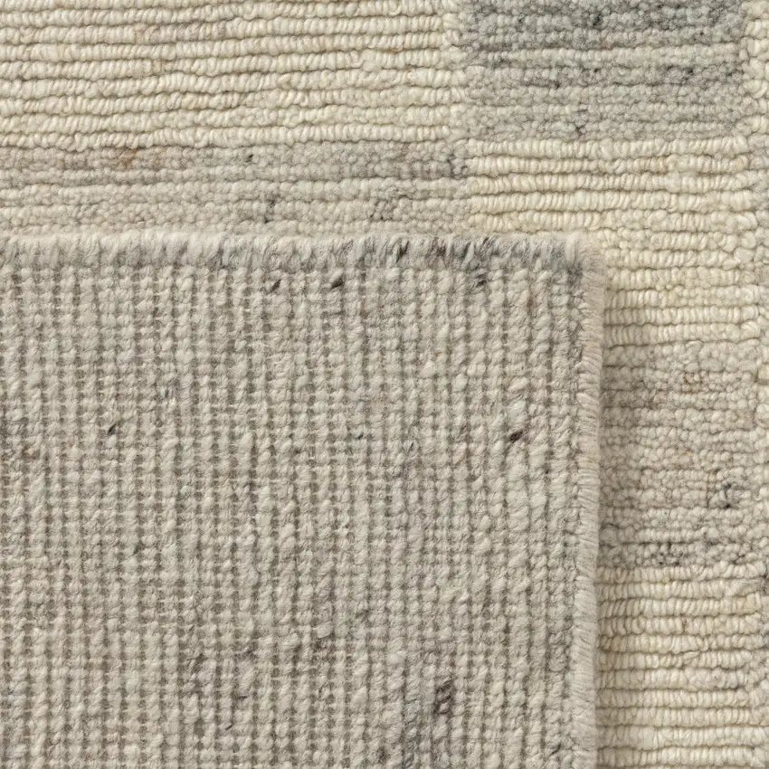 Ivory And Beige Wool Checkered Hand Knotted Square Rug Photo 8