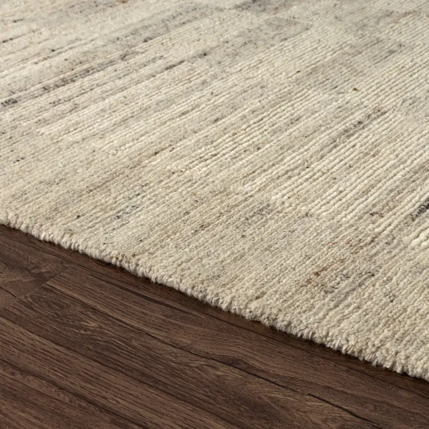 Ivory And Beige Wool Checkered Hand Knotted Square Rug Photo 5