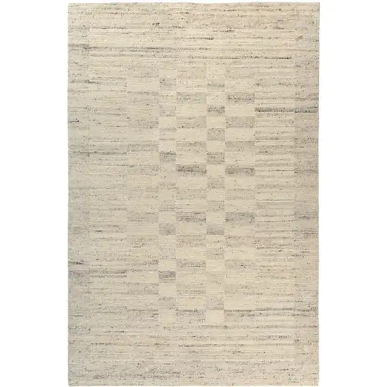 Ivory And Beige Wool Checkered Hand Knotted Square Rug Photo 1