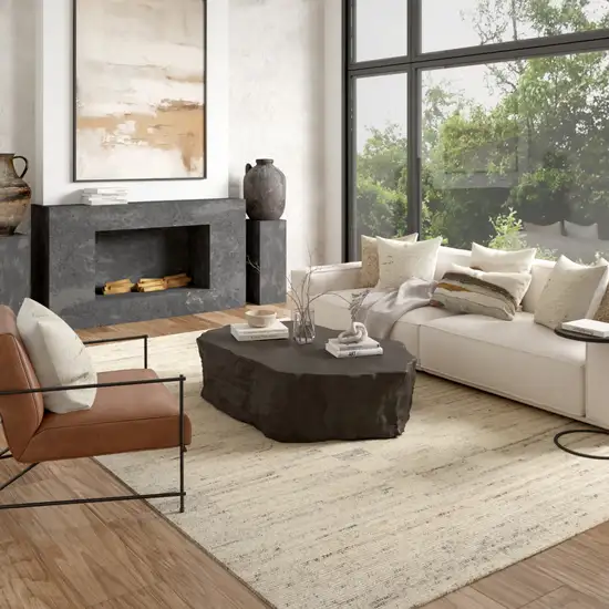 Ivory And Beige Wool Checkered Hand Knotted Square Rug Photo 4