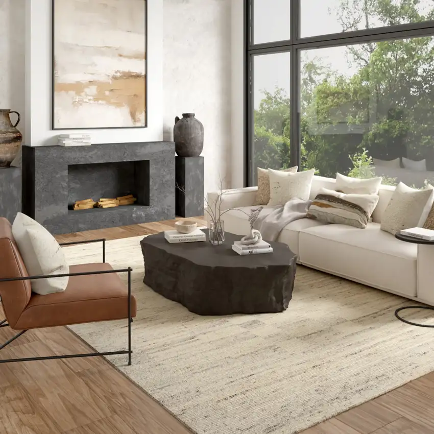 Ivory And Beige Wool Checkered Hand Knotted Square Rug Photo 4