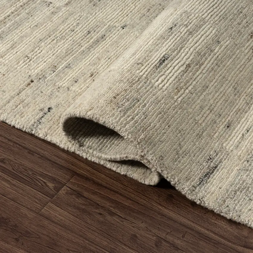 Ivory And Beige Wool Checkered Hand Knotted Square Rug Photo 6