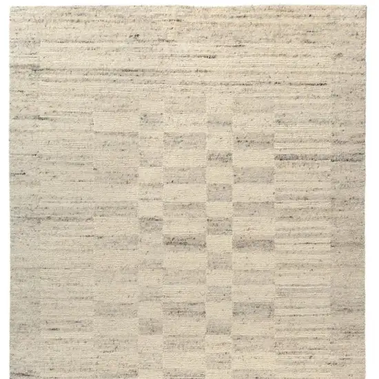 Ivory And Beige Wool Checkered Hand Knotted Square Rug Photo 3