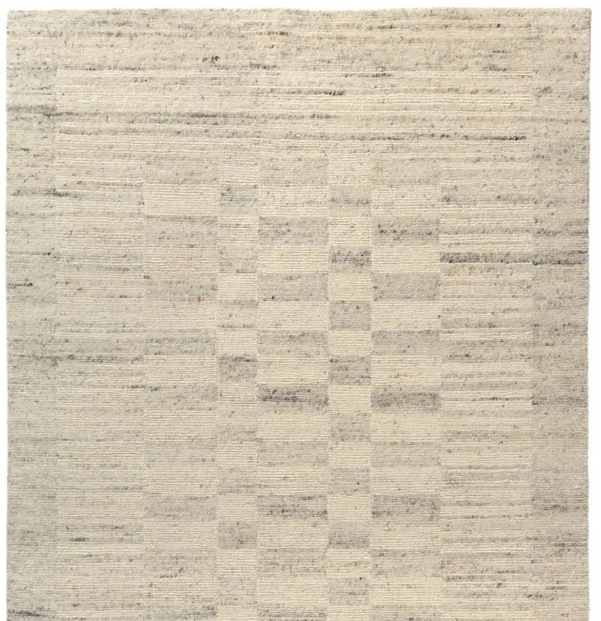 Ivory And Beige Wool Checkered Hand Knotted Square Rug Photo 3