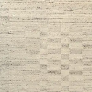 Photo of Ivory And Beige Wool Checkered Hand Knotted Square Rug