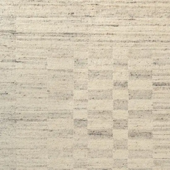 Ivory And Beige Wool Checkered Hand Knotted Square Rug Photo 2
