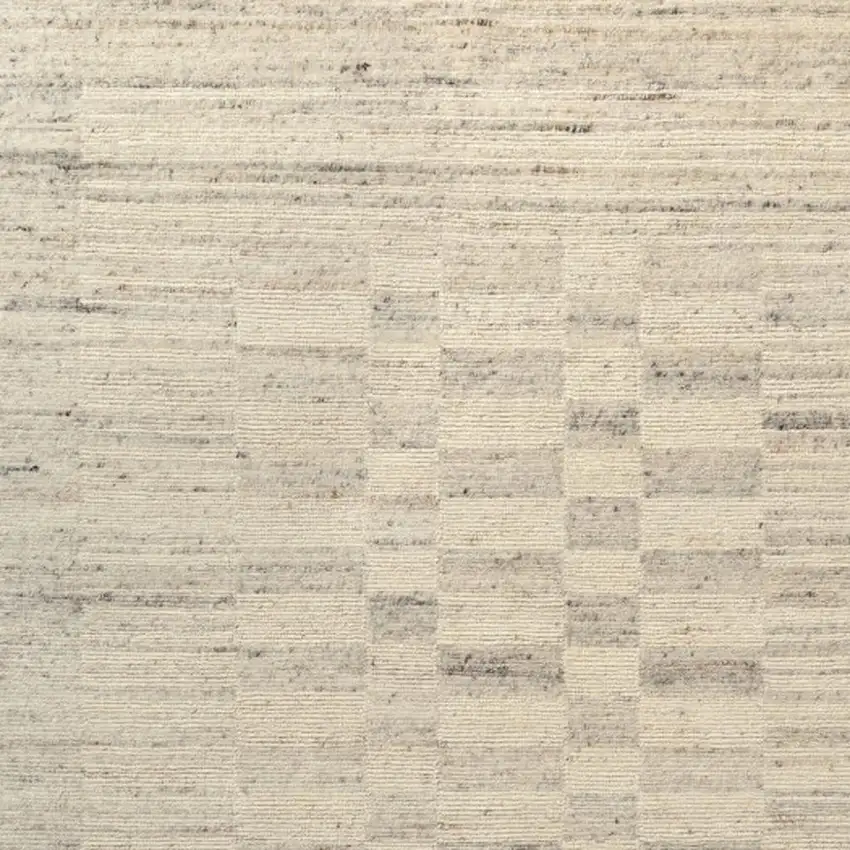 Ivory And Beige Wool Checkered Hand Knotted Square Rug Photo 2