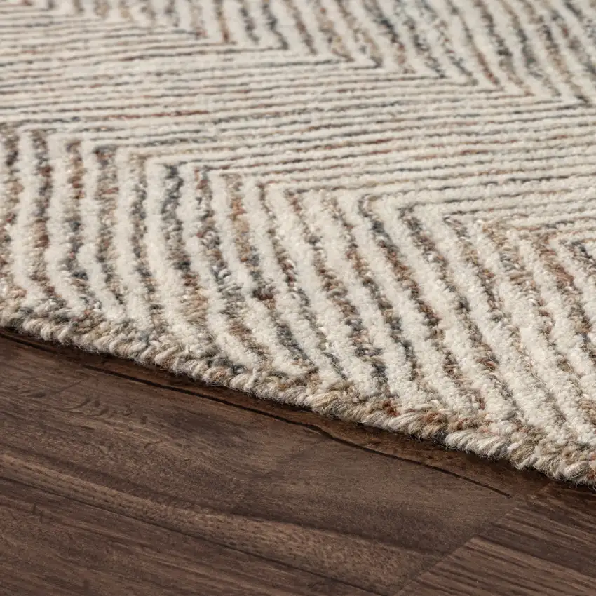 Ivory And Beige Wool Chevron Hand Tufted Area Rug Photo 7