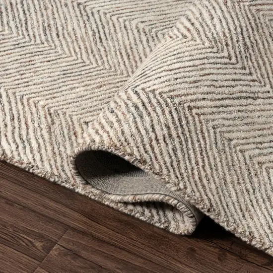 Ivory And Beige Wool Chevron Hand Tufted Area Rug Photo 8