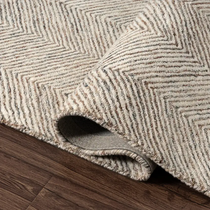 Ivory And Beige Wool Chevron Hand Tufted Area Rug Photo 8