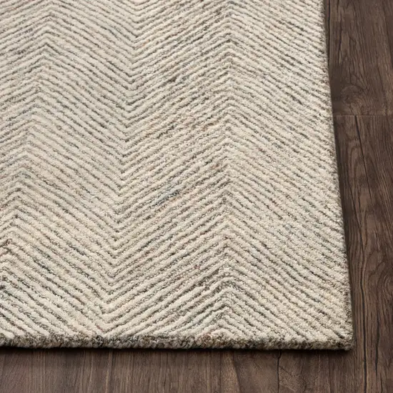 Ivory And Beige Wool Chevron Hand Tufted Area Rug Photo 9