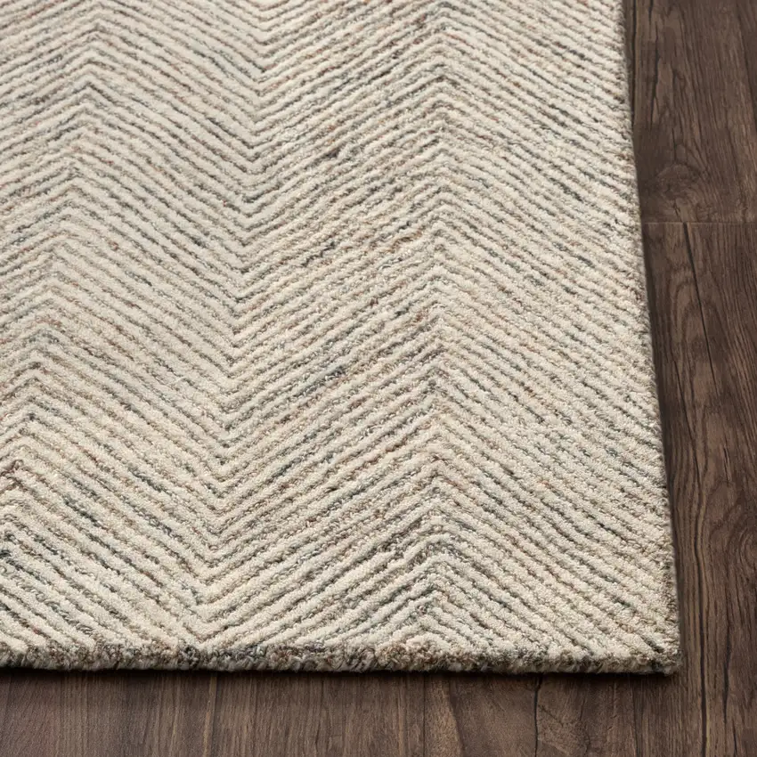 Ivory And Beige Wool Chevron Hand Tufted Area Rug Photo 9