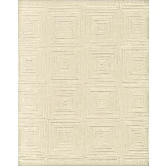 Ivory And Beige Wool Geometric Hand Knotted Area Rug Photo 2