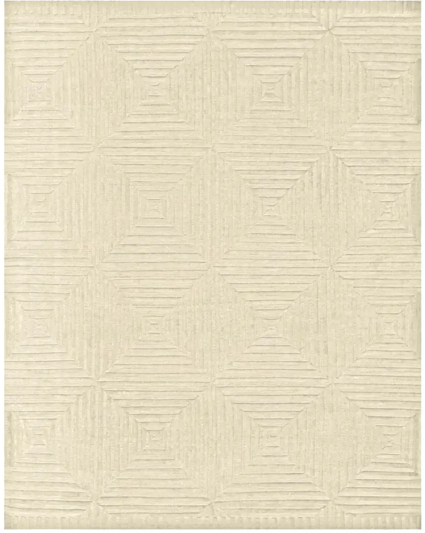 Ivory And Beige Wool Geometric Hand Knotted Area Rug Photo 2