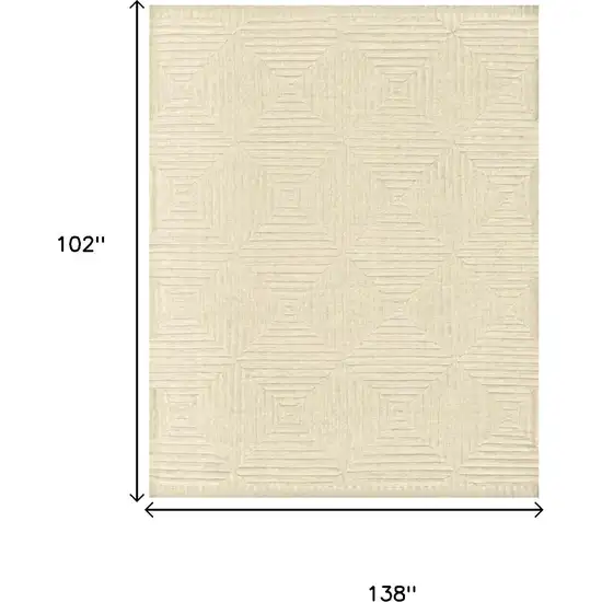 Ivory And Beige Wool Geometric Hand Knotted Area Rug Photo 4