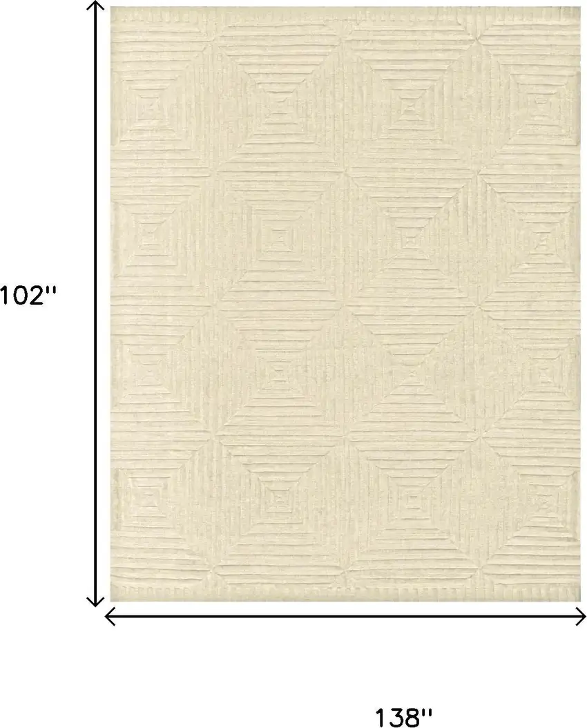 Ivory And Beige Wool Geometric Hand Knotted Area Rug Photo 4