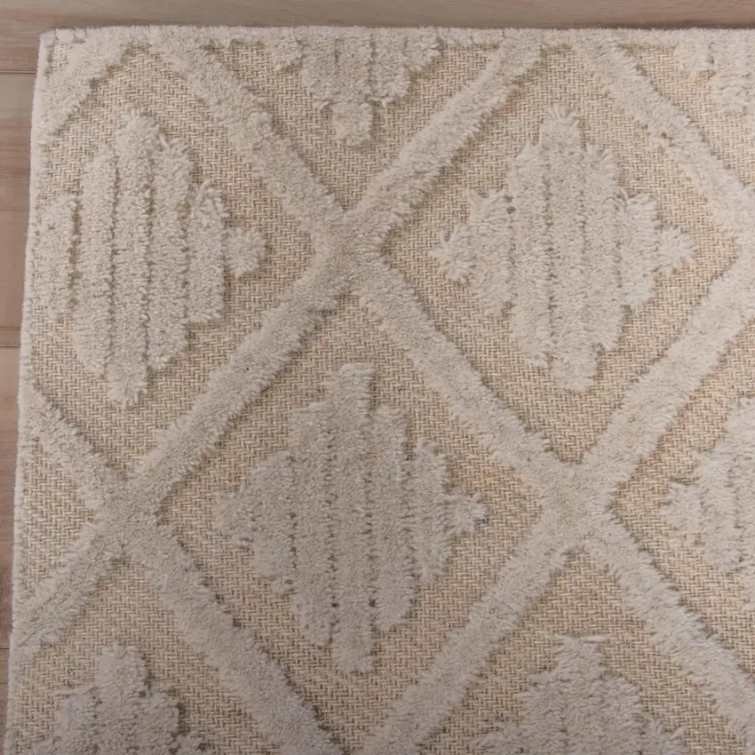 Ivory And Beige Wool Geometric Hand Tufted Area Rug Photo 3