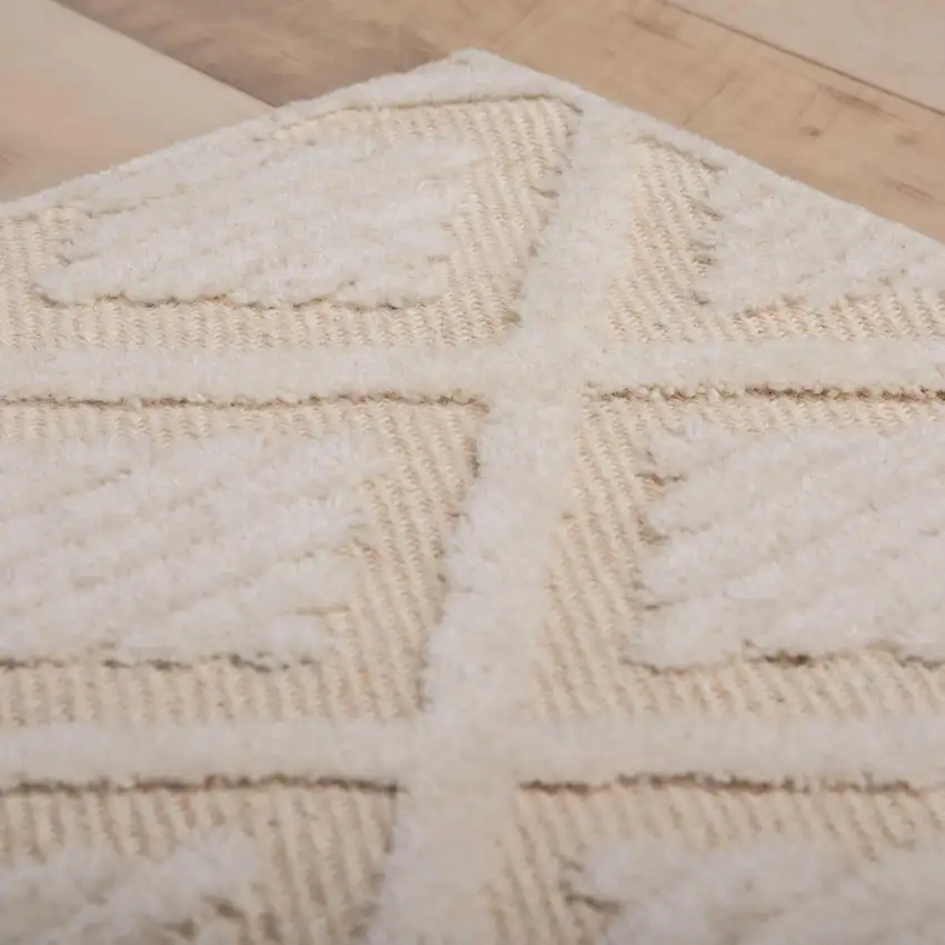 Ivory And Beige Wool Geometric Hand Tufted Area Rug Photo 7