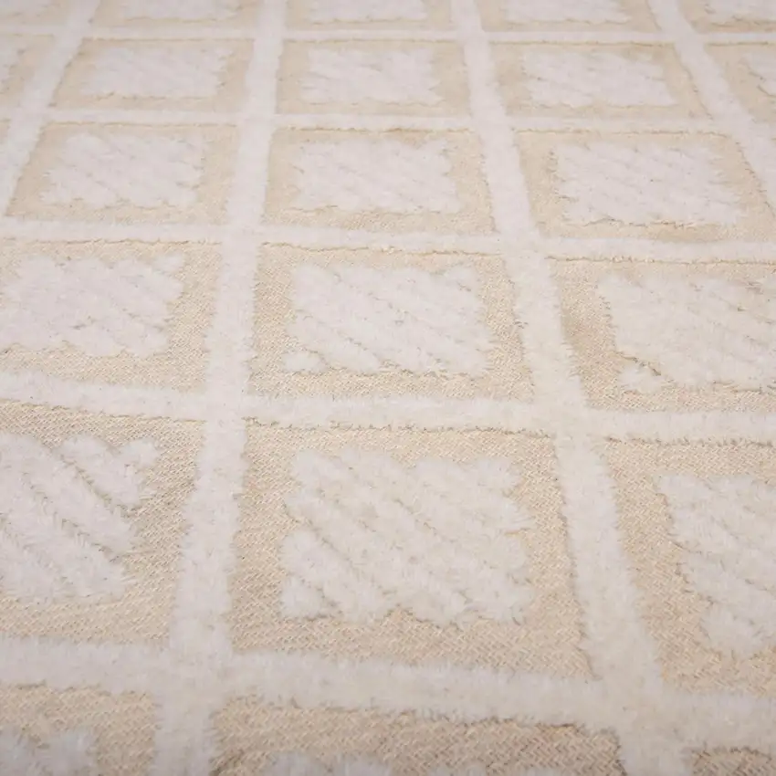 Ivory And Beige Wool Geometric Hand Tufted Area Rug Photo 5