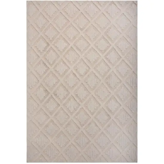 Ivory And Beige Wool Geometric Hand Tufted Area Rug Photo 2