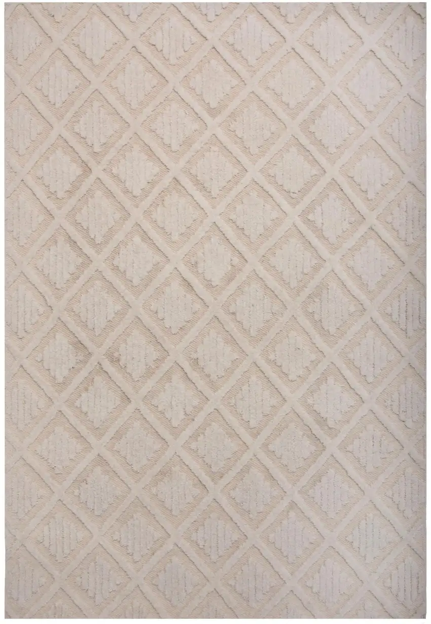 Ivory And Beige Wool Geometric Hand Tufted Area Rug Photo 2