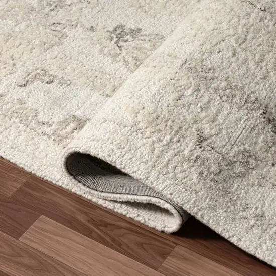 Ivory And Beige Wool Medallion Hand Tufted Square Rug Photo 8