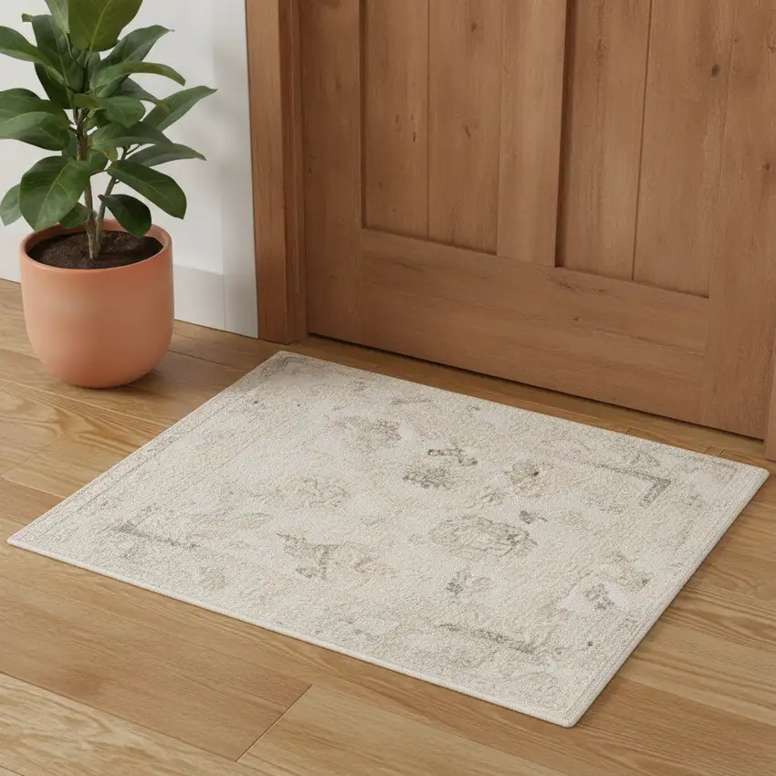 Ivory And Beige Wool Medallion Hand Tufted Square Rug Photo 1