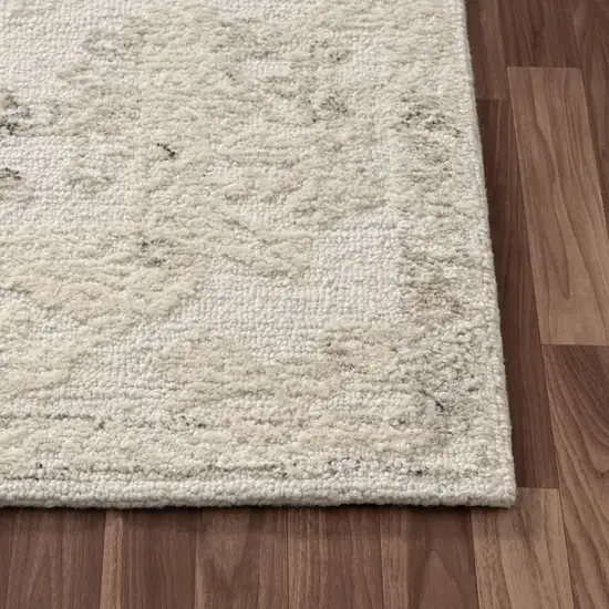 Ivory And Beige Wool Medallion Hand Tufted Square Rug Photo 9