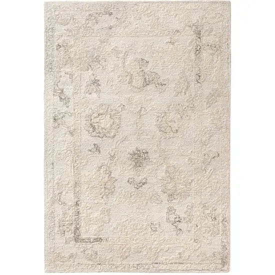 Ivory And Beige Wool Medallion Hand Tufted Square Rug Photo 2